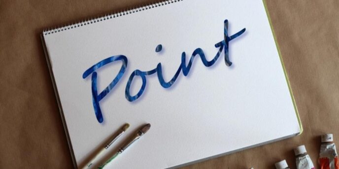 スケッチブックに描かれた『Point』の文字と筆、絵の具が並ぶアート風のイメージ