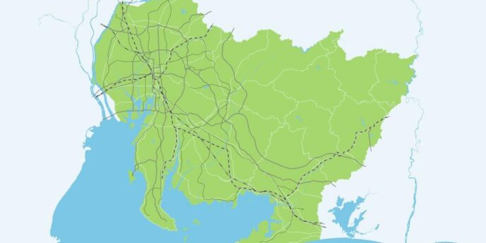 中部地方の主要道路と鉄道路線が示された地図イラスト